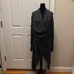 Plus Size Matilda Jane Dark Gray Draped Shawl with Fringe